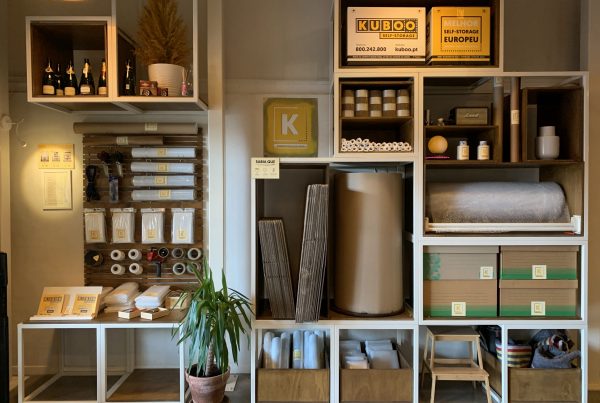 Stand with merchandise to organize your self-storage space