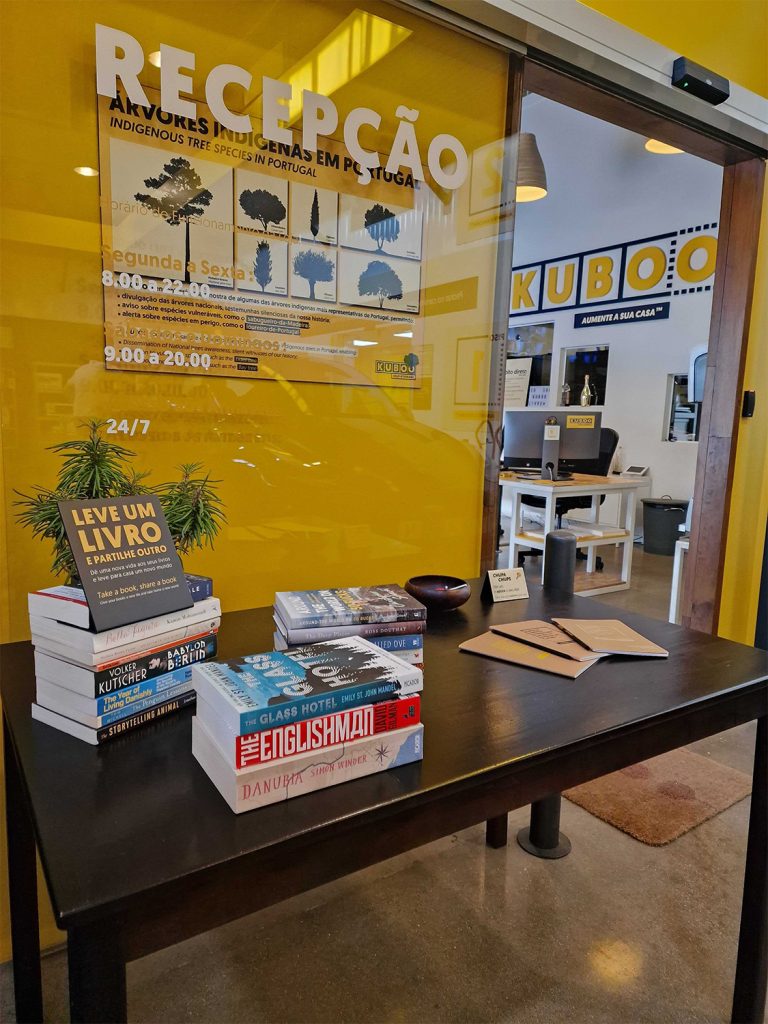 books on kuboo loading bay table next to the reception door
